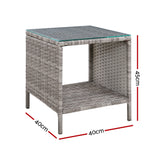 Gardeon Coffee Side Table Wicker Desk Rattan Outdoor Furniture Garden Grey - Front View
