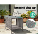 Gardeon Coffee Side Table Wicker Desk Rattan Outdoor Furniture Garden Grey - 45-Degree Angle
