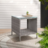 Gardeon Coffee Side Table Wicker Desk Rattan Outdoor Furniture Garden Grey - Low Angle
