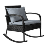 Gardeon Outdoor Furniture Rocking Chair Wicker Garden Patio Lounge Setting Black - Low Angle