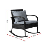Gardeon Outdoor Furniture Rocking Chair Wicker Garden Patio Lounge Setting Black - Front View