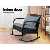 Gardeon Outdoor Furniture Rocking Chair Wicker Garden Patio Lounge Setting Black - 45-Degree Angle