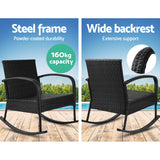 Gardeon Outdoor Furniture Rocking Chair Wicker Garden Patio Lounge Setting Black - Rear View