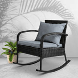Gardeon Outdoor Furniture Rocking Chair Wicker Garden Patio Lounge Setting Black - Close-Up Angle
