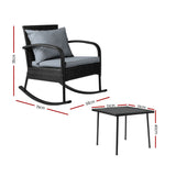 Gardeon 2PC Rocking Chair Table Wicker Outdoor Furniture Patio Lounge Setting - Front View