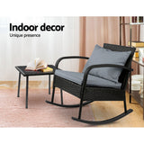 Gardeon 2PC Rocking Chair Table Wicker Outdoor Furniture Patio Lounge Setting - 45-Degree Angle