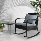 Gardeon 2PC Rocking Chair Table Wicker Outdoor Furniture Patio Lounge Setting - Close-Up Angle