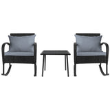 Gardeon 3PC Rocking Chair Table Wicker Outdoor Furniture Patio Bistro Set Black - Side View