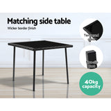 Gardeon 3PC Rocking Chair Table Wicker Outdoor Furniture Patio Bistro Set Black - Rear View