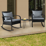 Gardeon 3PC Rocking Chair Table Wicker Outdoor Furniture Patio Bistro Set Black - Close-Up Angle