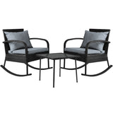 Gardeon 3PC Rocking Chair Table Wicker Outdoor Furniture Patio Bistro Set Black - Low Angle
