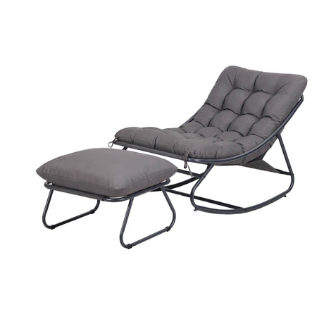 Gardeon Rocking Chair with Footrest Mesh Seat Cushion Outdoor Chairs Grey, image 2
