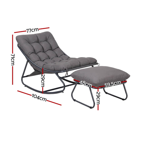 Gardeon Rocking Chair with Footrest Mesh Seat Cushion Outdoor Chairs Grey, image 3