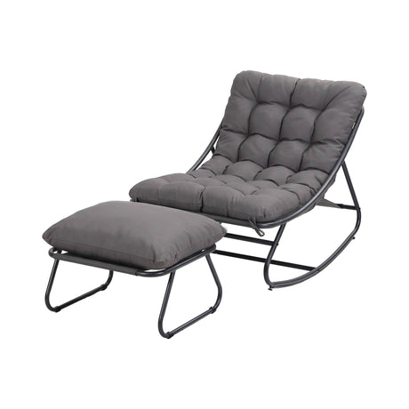 Gardeon Rocking Chair with Footrest Mesh Seat Cushion Outdoor Chairs Grey, image 4