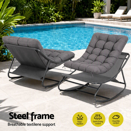 Gardeon Rocking Chair with Footrest Mesh Seat Cushion Outdoor Chairs Grey, image 6