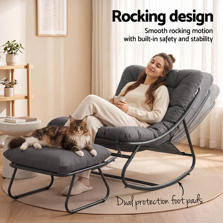 Gardeon Rocking Chair with Footrest Mesh Seat Cushion Outdoor Chairs Grey, image 7