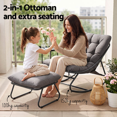 Gardeon Rocking Chair with Footrest Mesh Seat Cushion Outdoor Chairs Grey, image 8