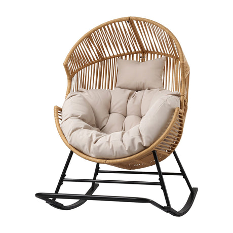 Gardeon Outdoor Egg Rocking Chair Rattan Lounger with Thick Cushion Patio Furniture Natural, image 2