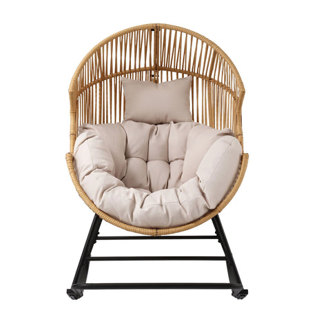 Gardeon Outdoor Egg Rocking Chair Rattan Lounger with Thick Cushion Patio Furniture Natural, image 4