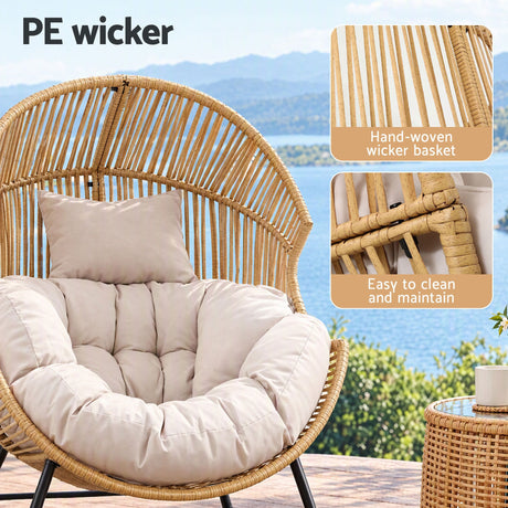 Gardeon Outdoor Egg Rocking Chair Rattan Lounger with Thick Cushion Patio Furniture Natural, image 6
