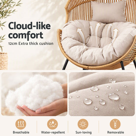 Gardeon Outdoor Egg Rocking Chair Rattan Lounger with Thick Cushion Patio Furniture Natural, image 8