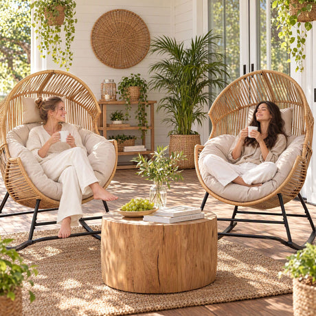 Gardeon Outdoor Egg Rocking Chair Rattan Lounger with Thick Cushion Patio Furniture Natural, image 9