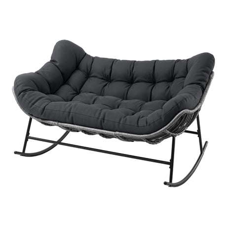 Gardeon Outdoor Rocking Chair Loveseat Wicker 2 Seater Cushion Patio Furniture Grey, image 2