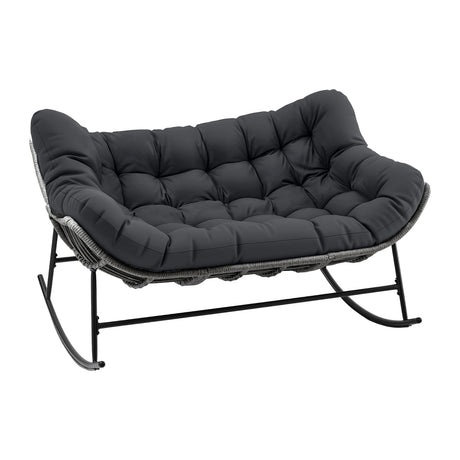 Gardeon Outdoor Rocking Chair Loveseat Wicker 2 Seater Cushion Patio Furniture Grey, image 4