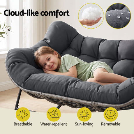 Gardeon Outdoor Rocking Chair Loveseat Wicker 2 Seater Cushion Patio Furniture Grey, image 8