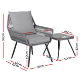 Gardeon 3PC Outdoor Furniture Bistro Set Lounge Setting Chairs Table Patio Grey - Front View