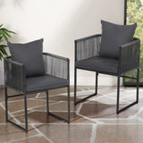 Gardeon 2PC Outdoor Dining Chairs Woven Rope Chair Patio Furniture Garden Steel - Close-Up Angle