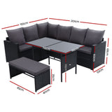 Gardeon Outdoor Furniture Dining Setting Sofa Set Lounge Wicker 8 Seater Black - Front View