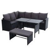 Gardeon Outdoor Furniture Dining Setting Sofa Set Lounge Wicker 8 Seater Black - Close-Up Angle