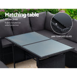 Gardeon Outdoor Dining Set Sofa Lounge Setting Chairs Table Bench Black Cover - Top-Down View