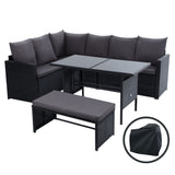 Gardeon Outdoor Dining Set Sofa Lounge Setting Chairs Table Bench Black Cover - Close-Up Angle