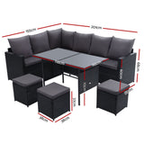 Gardeon Outdoor Furniture Dining Setting Sofa Set Lounge Wicker 9 Seater Black - Front View