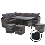 Gardeon Outdoor Dining Set Sofa Lounge Setting Chairs Table Ottoman Grey Cover