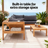 Gardeon 4 Pieces Outdoor Sofa Set 5-Seater Wooden Bench with Built-in Side Table - Rear View