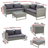 Gardeon 4-Seater Outdoor Sofa Furniture Lounge Set Wicker Setting Grey - Front View