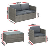 Gardeon 4-Piece Outdoor Sofa Set Wicker Couch Lounge Setting Grey - Front View