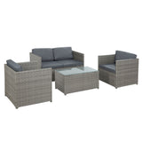 Gardeon 4-Piece Outdoor Sofa Set Wicker Couch Lounge Setting Grey - Close-Up Angle
