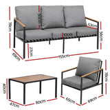 Gardeon 5 Seater Outdoor Sofa Set 4PCS Table Chair Garden Bench Patio Furniture - Front View