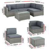 Gardeon 5-Piece Outdoor Sofa Set Wicker Couch Lounge Setting 4 Seater Grey - Front View