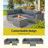 Gardeon 5-Piece Outdoor Sofa Set Wicker Couch Lounge Setting 4 Seater Grey - Top-Down View
