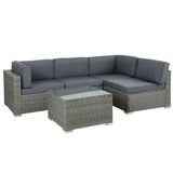 Gardeon 5-Piece Outdoor Sofa Set Wicker Couch Lounge Setting 4 Seater Grey - Close-Up Angle
