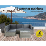 Gardeon 5-Piece Outdoor Sofa Set Wicker Couch Lounge Setting 4 Seater Grey - 45-Degree Angle