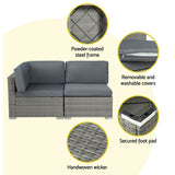 Gardeon 5-Piece Outdoor Sofa Set Wicker Couch Lounge Setting 4 Seater Grey - Rear View