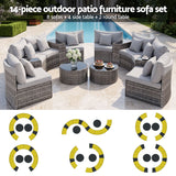 Gardeon 8 Seater Outdoor Sofa Set 14PCS Table Chair Set Rattan Patio Furniture - Top-Down View
