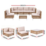 Gardeon 6 Seater Outdoor Sofa Set 7PCS Table Chair Set Garden Rattan Patio Furniture - Front View