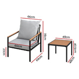 Gardeon 3PC Outdoor Furniture Bistro Set Lounge Setting Chairs Table Patio Black - Front View